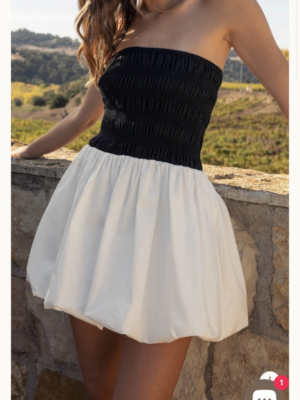Strapless Black & White Smocked Mini Dress